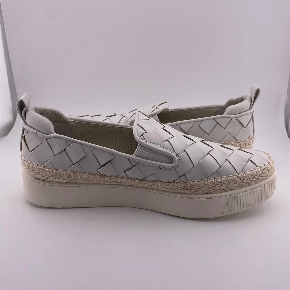 Franco Sarto White Woven Leather Platform Espadrille Slip On Sneakers Women's 8M